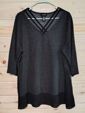 AnyWear by Catherines Black Silver Shimmer Tunic Top Size 1X 18/20W Chiffon Hem
